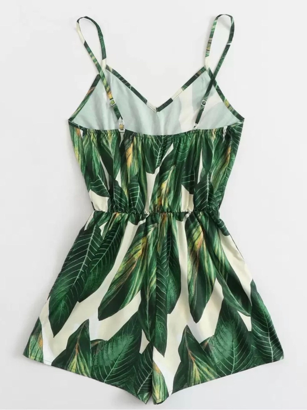 SHEIN Green Tropical Leaf Spaghetti Strap Romper - Picture 3 of 3